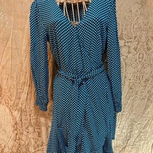 LOFT FOREST GREEN POLKA DOT 3/4 SLEEVE ELASTIC WRIST WRAP DRESS SIZE 6P